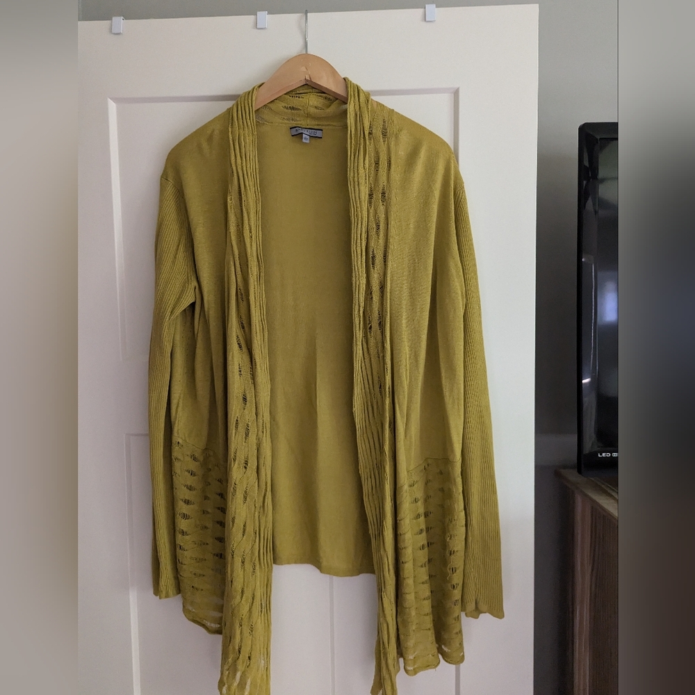 Anne Klein silk linen mustard yellow cardigan shrug size XL